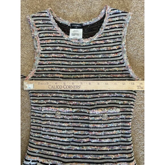 CHANEL Multicolor Striped Sleeveless Knit Dress, Size 34 Italy - Picture 11 of 15